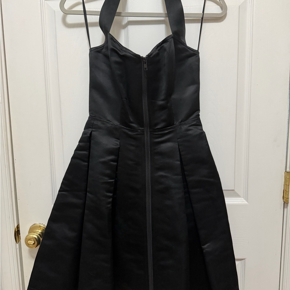 VINTAGE DKNY Black 100% Silk Zip-Front Corset Style Pleated A-Line Dress - Picture 7 of 7
